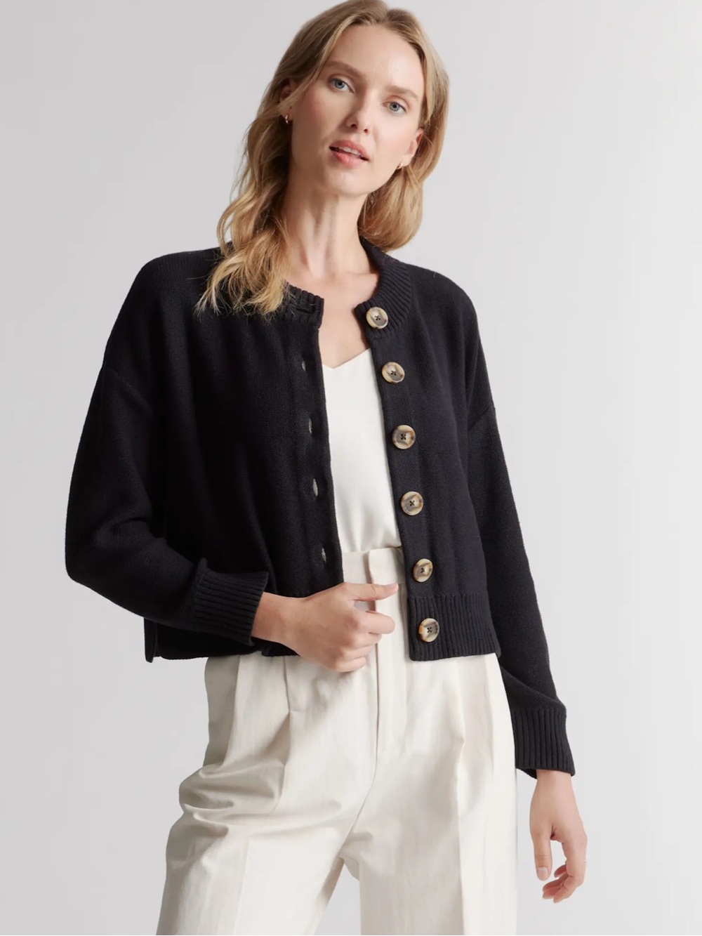 Quince 100% Organic Cotton Cropped Cardigan